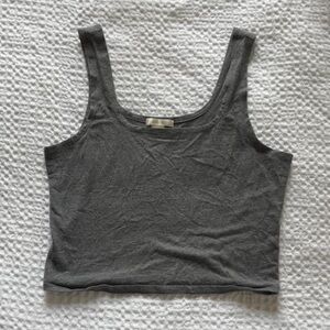 Gray Cropped Tank Top | Basic Stretchy Sleeveless Cami | Size L